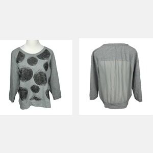 Karen Millen T-Shirt 16 Grey Long Sleeve Sheer Back Scoop Neck Stretch Geometric